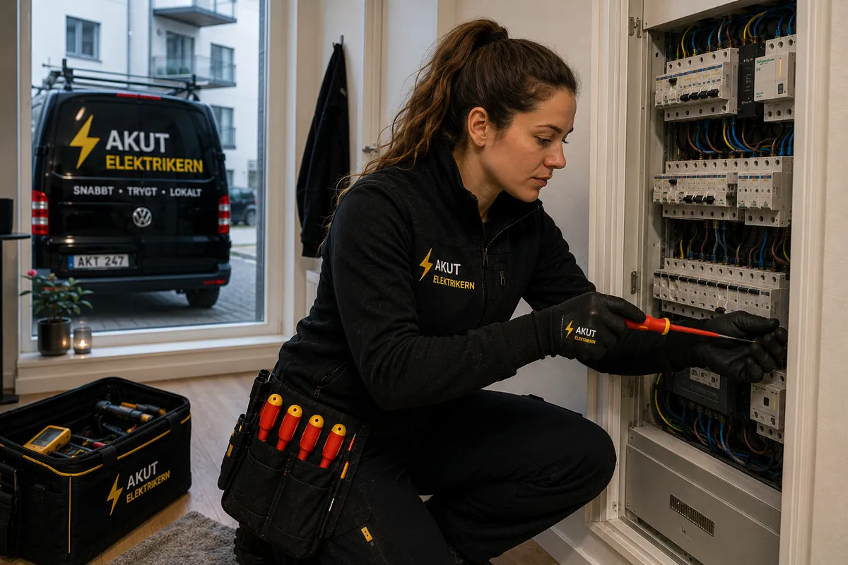 Elektriker arbetar med en fas som försvunnit i Umeå.