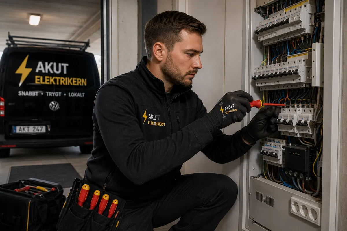 Elektriker arbetar med kortslutning i Jönköping.