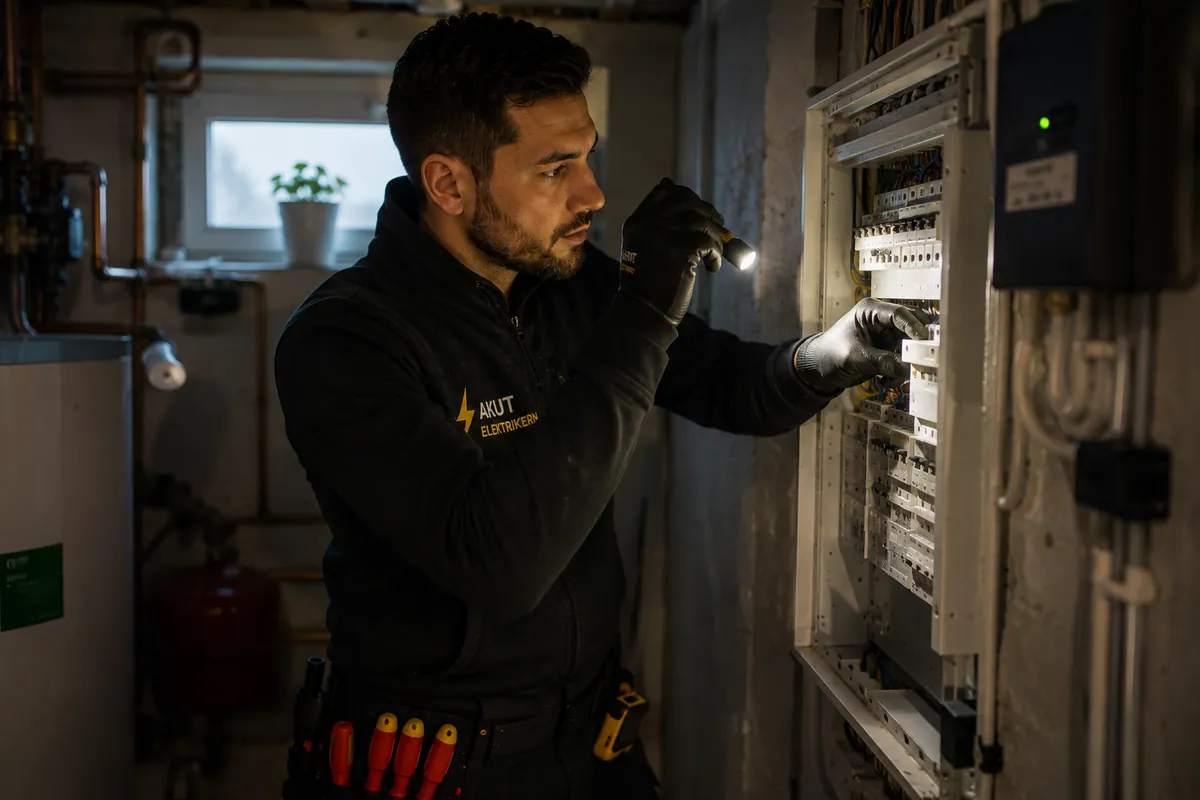 Elektriker arbetar med strömavbrott i Borås.
